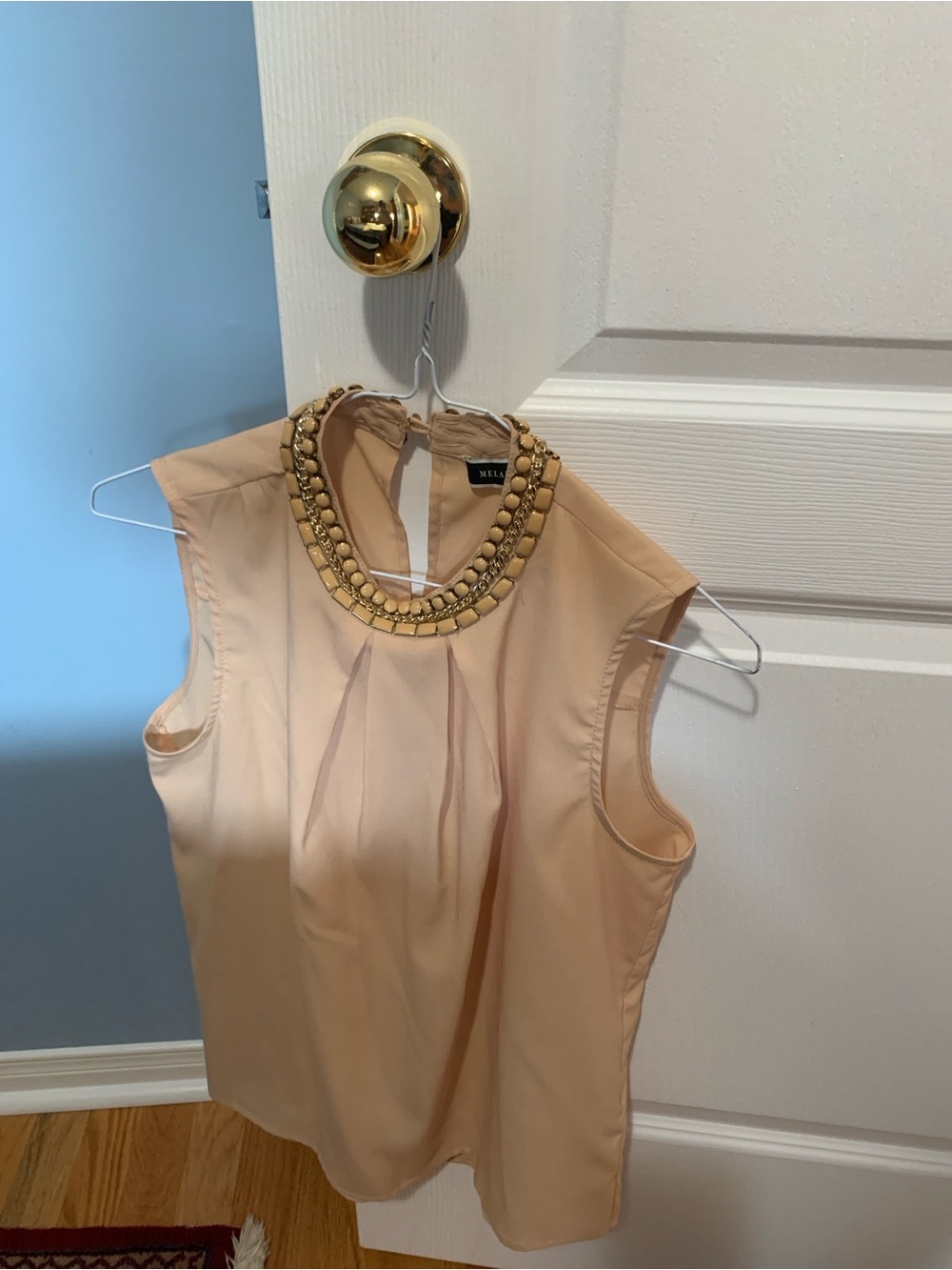 Embellished Neck Peach Sleeveless Camisole